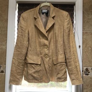 DKNY, tan and 100% linen blazer.